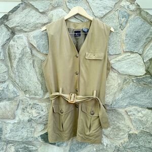 Vintage 90s Safari Vibes Khaki Sleeveless Button-Up Vest with Belt